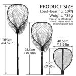 SEASPRO Black Telescoping Fishing Nets Lightweight Rubber Fish Net Durable with Non-Slip Grip - Freshwater and Saltwater Fishpond Large Fish Net (18.3"/46.5cm Hoop Size 1.62M Black Rubber net)