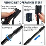 SEASPRO Black Telescoping Fishing Nets Lightweight Rubber Fish Net Durable with Non-Slip Grip - Freshwater and Saltwater Fishpond Large Fish Net (18.3"/46.5cm Hoop Size 1.62M Black Rubber net)