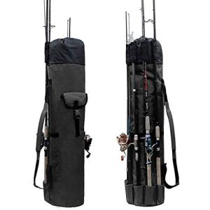 Allnice Sturdy Canvas Fishing Rod & Reel Organizer Bag Travel Carry Case Bag- Holds 5 Poles & Tackle (Black)