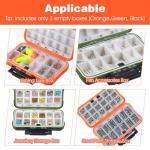 3 Pack Waterproof Fishing Tackle Box, Double-Sided with 19 Adjustable Dividers, Leakproof Bait Storage Case for Trout Ultralight Fishing & Travel (Green, Orange, Black)