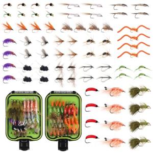 Maxcatch Fly Fishing Flies Assortment Kit, 72 pcs, Including Dry, Wet, Nymphs, Streamers Flies, with Waterproof Fly Box, for Fishing Trout, Bass, Salmon