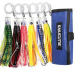 Kmucutie Set of 6 pcs 6.5 inch trolling Lure Marlin Tuna Dolphin Shark Big Game deep sea Fishing Lures Included Mesh Bag (6.5 INCH A)