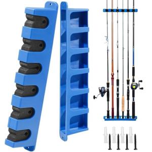 DZrudun Vertical Fishing Rod/Pole Holders for Garage,Fishing Rod Holder, Premium EVA &Shock-Resistant PP Base, Wall Mounted Fishing Rod/Pole Rack,Holds Up to 6 Rods, Fits Most Rods of Diameter 3-19mm