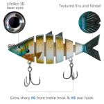 BASSDASH Bone Swimbait Multi Jointed Hard Fishing Lure for Bass Trout Bluegill Pike with Angled Cut Segments 3.7in/0.66oz