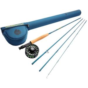 Redington Crosswater Fly Fishing Outfit – 4-Piece 9’ 5WT Fly Rod with Crosswater Reel, Rio Mainstream WF5F Fly Line & Zippered Travel Case – Complete Starter Kit