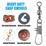 Dr.Fish 50 Pack Fishing Snap Swivels, Barrel Swivels Fishing Tackles, Stainless Steel Safty Interlock Snaps Leader Line Lure Connector Fresh&Saltwater #14