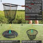 Drasry High Load-Bearing Aluminum Ring Bridge and Pier Fishing Net Rubber Coating Landing Net Foldable Drop Net for Saltwater Freshwater Pier Fishing Baskets 49.2 FT Rope（23.6 * 23.6 * 27.5 in）