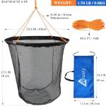 Drasry High Load-Bearing Aluminum Ring Bridge and Pier Fishing Net Rubber Coating Landing Net Foldable Drop Net for Saltwater Freshwater Pier Fishing Baskets 49.2 FT Rope（23.6 * 23.6 * 27.5 in）
