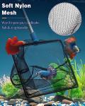 Pawfly Aquarium Fish Net with Telescopic Stainless Steel Handle 8 Inch Large Square Net with Soft Fine Mesh Sludge Food Residue Wastes Skimming Cleaning Net for Fish Tanks Small Koi Ponds and Pools