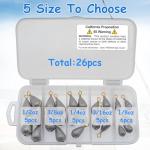 Fishing Weights Sinkers Kit, 5 Sizes 26pcs Drop Shot Weights Fishing Sinkers, Fishing Weights Lead Fishing Equipment for Saltwater Freshwater Ocean Catfish