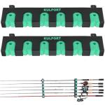 Fishing Rod Rack Holders Wall-Mounted Fishing Pole Holder & Rack, Fishing Pole Holders for Garage & Boat 6-Rod Storage Racks(Horizontal Green, 1 Pair)