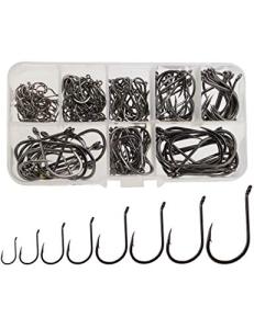 Beoccudo Fishing Hooks Freshwater Saltwater Fishing Gear Fishing Tackle Large Size Set, Worm Soft Bait Jig Fishhooks, Size 22 20 18 16 14 12 10 6
