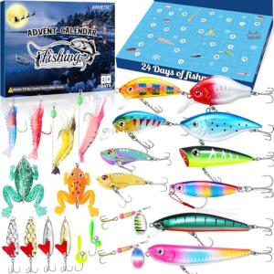 AWHETIE Fishing Advent Calendar 2025,24 Days Christmas Countdown,Fishing Lure Advent Calendar 2025 Men,Fishing Lures Set for Fisher Men Adult Teens Surprise