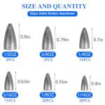 Bullet Fishing Sinkers Weights, 29/83pcs Fishing Weights Assortment Worm Weights Slip Sinkers for Bass Fishing Saltwater Freshwater