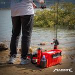 MadBite By KastKing RigHub Portable Tackle Storage Box, Adjustable Rod Holder, Cup Holder, Removable Dividers, Ideal for Fishing Lures and Gear Storage, Kayak Fishing, Ice Fishing