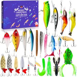 Fishing Lure Advent Calendar 2025 24 Days of Fishing Bait Christmas Advent Calendar 2025 Fishing Gift for Fishermen Adult Teen Boys Mystery Tackle Box Surprise Countdown