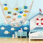 Shappy 6 Pack Natural Fish Net Decorative Cotton Fishnet Decor for Pirate Party, Mermaid Nautical Hawaii Luau Ocean Themed Wall Hanging Beach Bash Decoration Supplies (Beige)