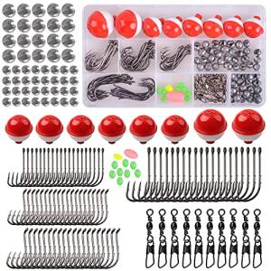 Fishing Tackle Kit, 160pcs Basic Bobbers and Hooks Assortment With Octopus Circle, Baitholder Hooks, Sinker Weights, Terminal Tackle Box for Trout Catfish Panfish