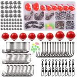 Fishing Tackle Kit, 160pcs Basic Bobbers and Hooks Assortment With Octopus Circle, Baitholder Hooks, Sinker Weights, Terminal Tackle Box for Trout Catfish Panfish