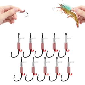 OIEKUN 10Pcs 2/0 Luminous Live Shrimp Hooks,Holes with Night Light Fishing Hooks High Carbon Steel Barbed with Barbed,Saltwater Corrosion-Resistant for Freshwater & Saltwater Fishing