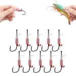 OIEKUN 10Pcs 2/0 Luminous Live Shrimp Hooks,Holes with Night Light Fishing Hooks High Carbon Steel Barbed with Barbed,Saltwater Corrosion-Resistant for Freshwater & Saltwater Fishing
