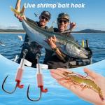 OIEKUN 10Pcs 2/0 Luminous Live Shrimp Hooks,Holes with Night Light Fishing Hooks High Carbon Steel Barbed with Barbed,Saltwater Corrosion-Resistant for Freshwater & Saltwater Fishing