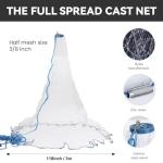 3 Pcs Foldable Fishing Net Accessories :Fishing Cast Net with Heavy Duty Real Zinc Sinker Weights丨 Fishing Landing Net with Telescoping Pole Handle 丨Crab Crayfish Shrimp Crab Trap