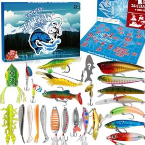 2025 Fishing Advent Calendar Christmas Countdown – 24+1 Lures Set with Mystery Surprise – Fishing Gift for Adults,Men, Boys, Teen and Fishermen