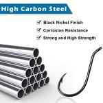 Black Octopus Fishing Hooks, 100pcs Catfish Circle Hooks, High Carbon Steel, Long Shank, Freshwater Saltwater, Size 4/0