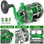 Sougayilang Conventional Level Wind Fishing Reel,Inshore Surf Trolling Reel for Catfish, Musky, Bass for Freshwater Saltwater Left Hand-Green