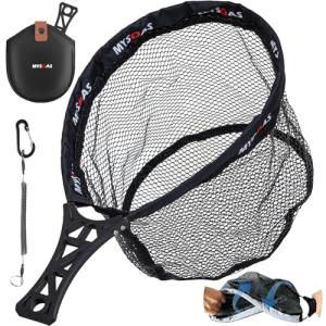 MYSOAS Fly Fishing Net – Collapsible Foldable Tenkara Landing Net for Trout & Backpacking, Ultralight Compact Hiking Fishing Net with Rubber Coated Mesh for Catch & Release