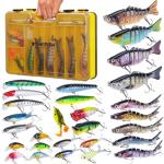 THKFISH Fishing Lures Kit with Multi Jointed Swimbaits Surface Popper Crankbaits Pencil Minnow Frog, 28pcs Topwater Trout Bass Fishing Tackle Gift Set for Saltwater Freshwater