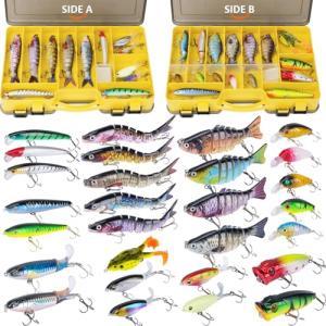 THKFISH Fishing Lures Kit with Multi Jointed Swimbaits Surface Popper Crankbaits Pencil Minnow Frog, 28pcs Topwater Trout Bass Fishing Tackle Gift Set for Saltwater Freshwater