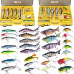 THKFISH Fishing Lures Kit with Multi Jointed Swimbaits Surface Popper Crankbaits Pencil Minnow Frog, 28pcs Topwater Trout Bass Fishing Tackle Gift Set for Saltwater Freshwater