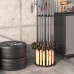 XIGOO Fishing Rod Holder Wood, Holds Up to 16 Rods or Combos, 360° Spinning Fishing Pole Holder for Garage, Fishing Gear Storage Organization, Fishing Accessories, Ideal Fishing Buddy Gift