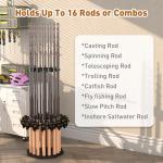 XIGOO Fishing Rod Holder Wood, Holds Up to 16 Rods or Combos, 360° Spinning Fishing Pole Holder for Garage, Fishing Gear Storage Organization, Fishing Accessories, Ideal Fishing Buddy Gift