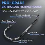 Natufish Baitholder Fishing Hooks 50Pcs Bait Holder Hooks Offset/Double Barbed/Long Shank/Down Eye for Soft Live Baits Saltwater(Size 2/0)