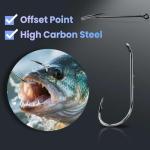 Natufish Baitholder Fishing Hooks 50Pcs Bait Holder Hooks Offset/Double Barbed/Long Shank/Down Eye for Soft Live Baits Saltwater(Size 2/0)