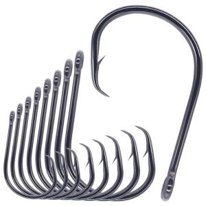 LURELINK-Inline-Circle-Hooks-Saltwater-for-Catfish-Bass-Octopus-Hooks-Fishing-Hook-Freshwater 50 Pack (2/0 50-Pack, Black)