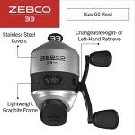 Zebco 33 MAX Spincast Fishing Reel, Size 60 Reel, Right or Left-Hand Retrieve, 20-Pound Zebco Cajun Line, Graphite Frame, Silver/Black