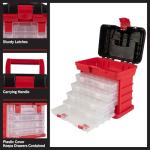 Portable Tool Box - Small Parts Organizer with Drawers and Customizable Compartments for Hardware, Fishing Tackle, Beads, or Crafts by Stalwart (Red)