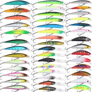 𝗘𝗫𝗔𝗨𝗥𝗔𝗙𝗘𝗟𝗜𝗦 Fishing Gear Fishing Lures Kit Mixed Including Minnow Popper Crank Baits with Hooks for Saltwater Freshwater Trout Bass Salmon Fishing Shallow Deep Diving Flat Side Crankbaits