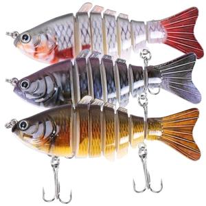RESTCLOUD Fishing Lures for Freshwater and Saltwater, Lifelike Swimbait, Slow Sinking Bass Fishing Lure, 3-Pack (Multi-Segment Swimbait)