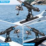 PLUSINNO 2 in 1 Fishing Rod Holders for Boat with Track, Kayak Fishing Rod Holder, Pole Holders for Track Mount / Deck Mount, Fishing Gear with Rod Protective Strap, Kayak Boat Accessories