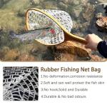 SEASPRO Fly Fishing Landing Net Trout Soft 23.62in Rubber Catch and Release Fish Net with Wooden Handle Frame Magnetic Fly Fish Net