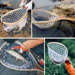 SEASPRO Fly Fishing Landing Net Trout Soft 23.62in Rubber Catch and Release Fish Net with Wooden Handle Frame Magnetic Fly Fish Net