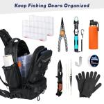 MoKo Fishing Backpack Sling Bag with Rod & Gear Holder, Nylon Waterproof Fishing Tackle Storage Bag for Fish, Camping, Hiking, Hunting, Perfect Gifts for Men Father, Black