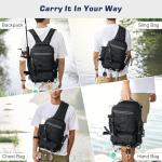 MoKo Fishing Backpack Sling Bag with Rod & Gear Holder, Nylon Waterproof Fishing Tackle Storage Bag for Fish, Camping, Hiking, Hunting, Perfect Gifts for Men Father, Black