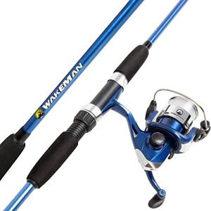 Spinning Rod and Reel Combo - Swarm Series Fishing Set Includes 65-inch Fiberglass Pole with Pre-Spooled Reel Kit by Wakeman (Blue Metallic)