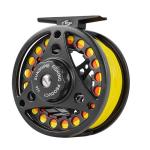 SF Large Arbor Fly Fishing Reel - 3/4wt Aluminum Alloy Body Die-Cast Matt Black Pre-Loaded Reel with Line Combo Fluorescent Yellow Line